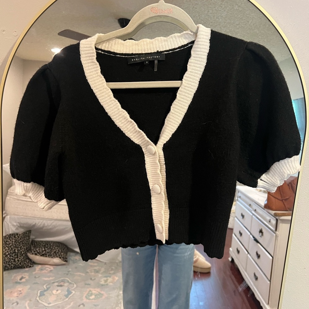 English Factory Black and White Cardigan Sweater